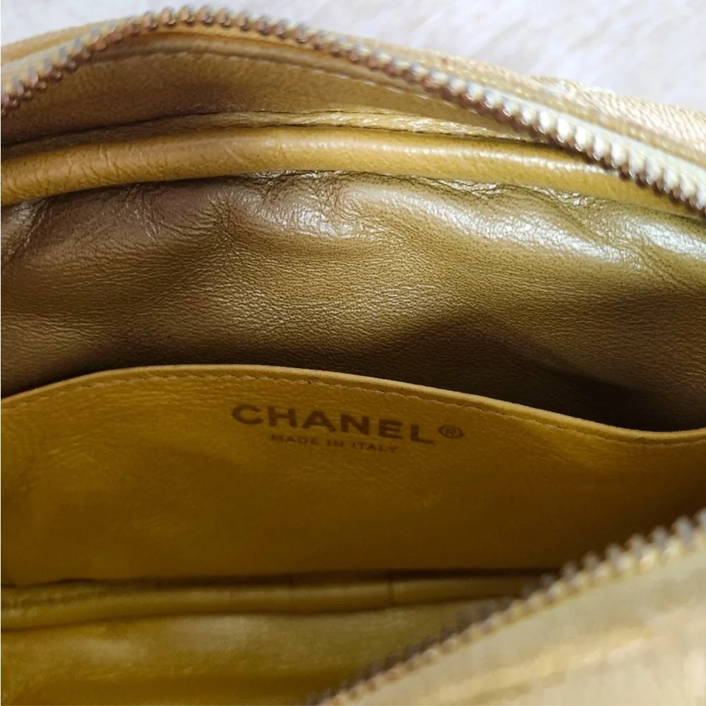 Rare 2019 Chanel Caviar Iridescent Yellow Camera Bag with Gold Hardware